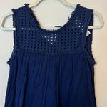 Tommy Bahama  Cotton Ruffle Shift Dress Size Small Petite Navy Blue Two Palms Photo 3