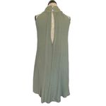 Womens Green Trapeze Dress High Mock Neckline Sleeveless Pleated Mini Sz Small Photo 2