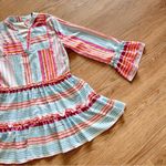 NWT Small Abstract Striped Floral Smock Dress Blue Pink Orange Cotton Blend Photo 2