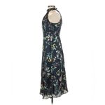 Banana Republic  Dress Halter Floral Satin Midi Navy Blue High Neck Ruffle 0P Photo 3