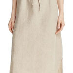 Eileen Fisher Natural Beige 100% Heavy Organic Linen Drawstring Midi Skirt XS Photo 0