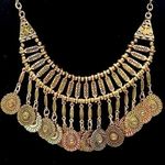None Boho Gypsy coins necklace in gold tone metal and rhine stones Photo 1