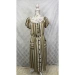 Naif Stripped‎ Milkmaid Boho Earth Tone Midi Button Down Dress Size S Green Photo 1