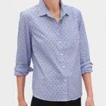Banana Republic Light Blue Untucked Flock Dot Polka Dot Blouse Photo 0