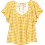 Old Navy  Womens 3X Gingham Flutter Sleeve Linen Blend Top Yellow White Photo 0