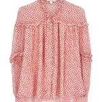 Jonathan Simkhai Silk Ruffle Polka Dot‎ Blouse Small Pink Red Dressy Valentine Photo 0