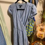 Gap Chambray Denim Short Cap Sleeve V Neck Wrap Light Blue Midi Dress Size 10 Photo 1