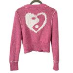 Pilcro Anthropologie Yin Yang Icon Heart Cardigan in Pink Size XS Spring Preppy Photo 12