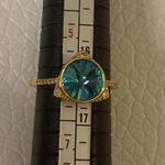 None Vintage Gold Tone Statement Ring Blue Crystal Gem Size 7 Photo 6