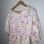 Ivy City Co Roselyn Dress Pastel Floral Smocked Bodice Puff Sleeve Tiered Large Pink Photo 7