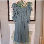 Boohoo NWT  Poplin Puff Sleeve V-Neck Midi Smock Dress Powder Blue 4 Photo 6