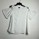 a.n.a  Women's White Cold Shoulder Crew Neck Short White Tie Sleeve Blouse Photo 1