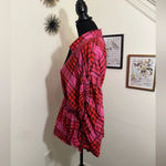 Free People  Pacific Dawn Red Pink Plaid Shirred Shirt Top. Size Medium. Photo 4