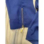 Bebe Blouson Wrap Top Office Career Blue Gold Zipper Blouse Photo 4