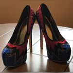 MASCOTTE Linda Platform Beaded 6” Heels Sz. 7 Blue, Pink, Black & Gold Photo 5