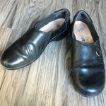 Clarks cushion black leather slip on comfy Loafers Shoes 2” heel Womens … Photo 0