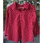 Coldwater Creek  Sz 12 Medium Red Hearts Valentine's Button-Down 3/4 sleeve cotto Photo 4