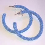 Boho Seed Bead Beaded Huge Hoop Pierced Earrings Blue Photo 0