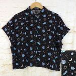 Hot Topic  Shirt Womens M Black Pastel Crystals Celestial Crop Button Up Goth Photo 2