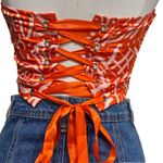 SheIn Orange White Print Strapless Corset Lace-Up Back Top Size XS Photo 3