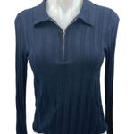 Mango NEW MNG  Women's Navy Blue 1/4 Zip Collar Long Sleeve Polo Sweater Top M Photo 0