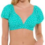 New Junior’s XL Extra Large Teal Polka Dot Puff Sleeve V neck Swim Top Bikini Size undefined Photo 0