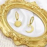 Moon and Sun Hoop Earrings Gold Photo 3