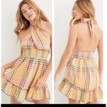 Aerie NEW  Spring Fling Gingham Dress Mini Ruffle Halter Open Back Cocktail LARGE Photo 1