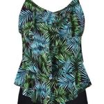 Women's Plus Size White Green Leaf Tankini Swimsuit Top Size 18 NWT #0674 Blue Photo 0