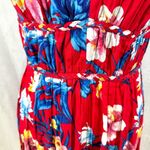 Japna Gorgeous red tropical print Grecian waist halter racerback maxi dress size large Photo 2