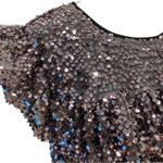 Altar'd State  Medium Top babydoll Sequin Blouse Y2K Ruffle Shirt Gunmetal Grey Photo 6