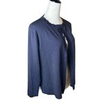 Misook Exclusively  Petites Medium Navy Blue Stretch Knit Pinstripe Open Cardigan Photo 1