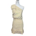 Rebecca Vallance NWT Almeria One Shoulder Mini Dress Metallic Gingham Size 14 Gold Photo 1