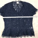 CAbi  3073 Navy Blue Sheer Lace Short Sleeve Top Blouse Button Front‎ Size Small Photo 11