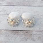 Vintage Clip On Earrings Shell with Faux Pearl & Clear Gems Photo 1
