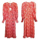Ganni NWT Dress Abstract Floral Orange Dot Crepe Midi Size 2 Photo 2