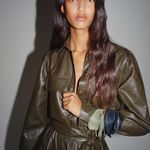 ZARA NEW  Faux Leather Self Tie Midi Dress Khaki Photo 1