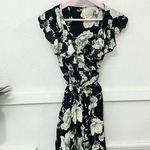 Free People  French Quarter Black & Ivory Floral Ruffle Wrap Mini Dress Size S Photo 0