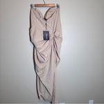 Pretty Little Thing Strapless Ruched Bodycon Midi Dress Womens 12 Tan Baddie NWT Photo 2