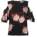 Ganni  Cold Shoulder Floral Satin Ruffle‎ Sleeve Blouse Size XS Photo 5