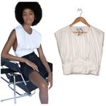 ZARA  Cropped Top Pleated Sleeveless Round Neck Open Sides Poplin Blouse White M Photo 2