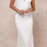 Lulus Everlasting Passion White Sequin Beaded Backless Maxi Dress Size M Size M Photo 0