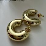 Anthropologie Gold Plated Lightweight Earrings Chunky Hoop Stainless Steel Womens Jewelry Photo 2