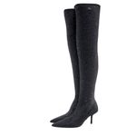 ZARA OVER THE KNEE FABRIC SOCK BOOTS BLACK METALLIC KITTEN HEEL PARTY RARE SZ 36 Photo 1