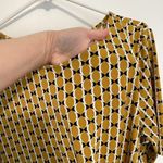 Ann Taylor Factory Faux Wrap Dress Mustard Navy Geometric Side Tie Fit & Flare L Photo 6