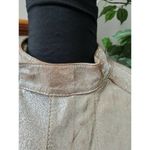 Bebe  Women's Metalic Beige 100% Leather Long Sleeve High Neck Front Zip Jacket L Photo 3
