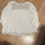 Cream Pleated 3/4 Sleeve Blouse with Bib Collar Size M Photo 0