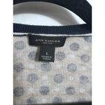 Ann Taylor  Cardigan‎ Womens L Navy Tan Black Polka Dot Long Sleeve Knit Photo 2