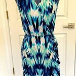 Tart Blue Watercolor Sleeveless Faux Wrap Dress Photo 0