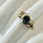 Unique Sterling Silver & 14K Gold Ring with Blue Faceted Stone Photo 0